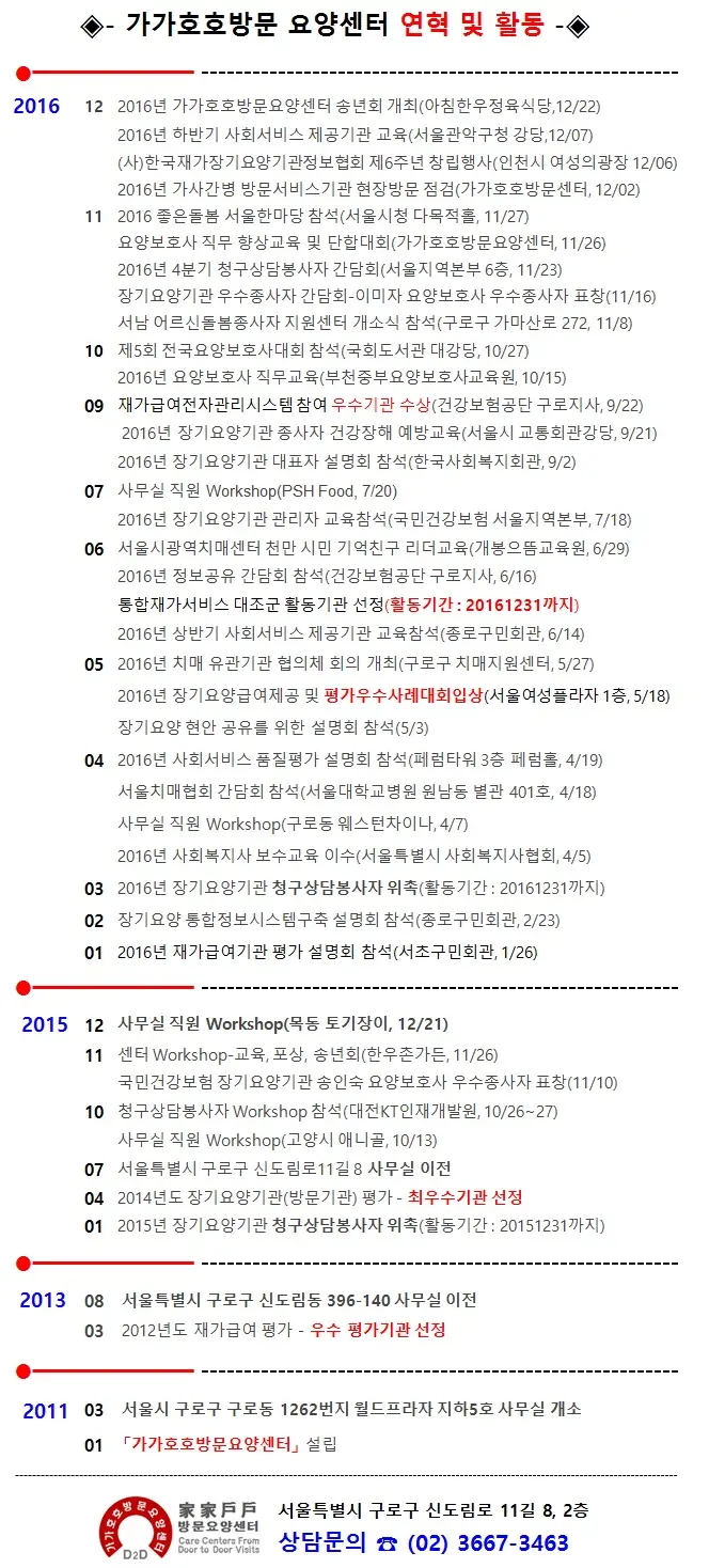 가가호호방문 요양센터 연혁